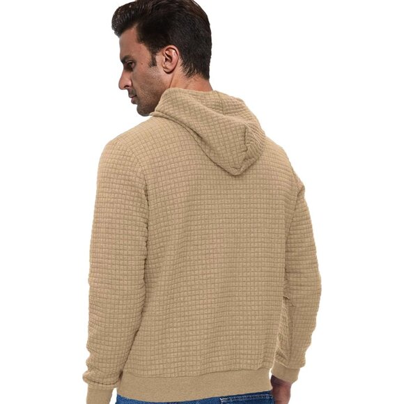 Men's Khaki Pullover Hoodies Long Sleeve Draw String Lace Up Hooded Sweat Shirt - Picture 2 of 6